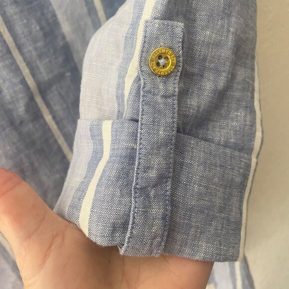 Ellen Tracy Top Womens size Large Blue & White Striped Shirt With Zipper & Pocke - Picture 15 of 15